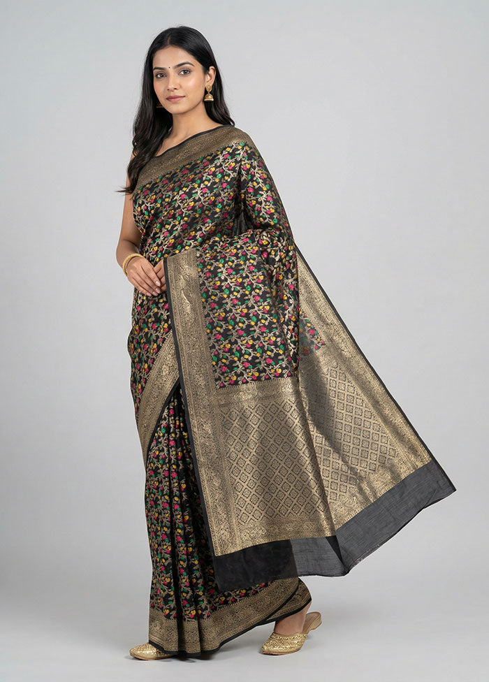 Black Kora Silk Saree With Blouse Piece