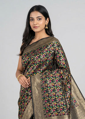 Black Kora Silk Saree With Blouse Piece
