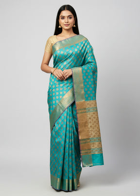 Green Dupion Silk Saree With Blouse Piece