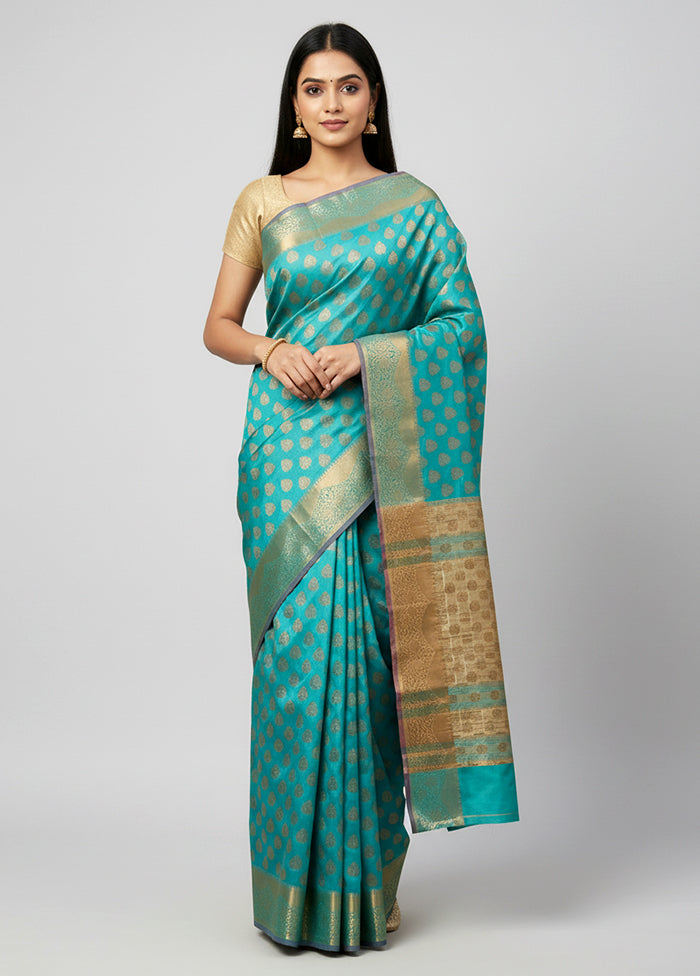 Green Dupion Silk Saree With Blouse Piece