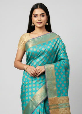 Green Dupion Silk Saree With Blouse Piece