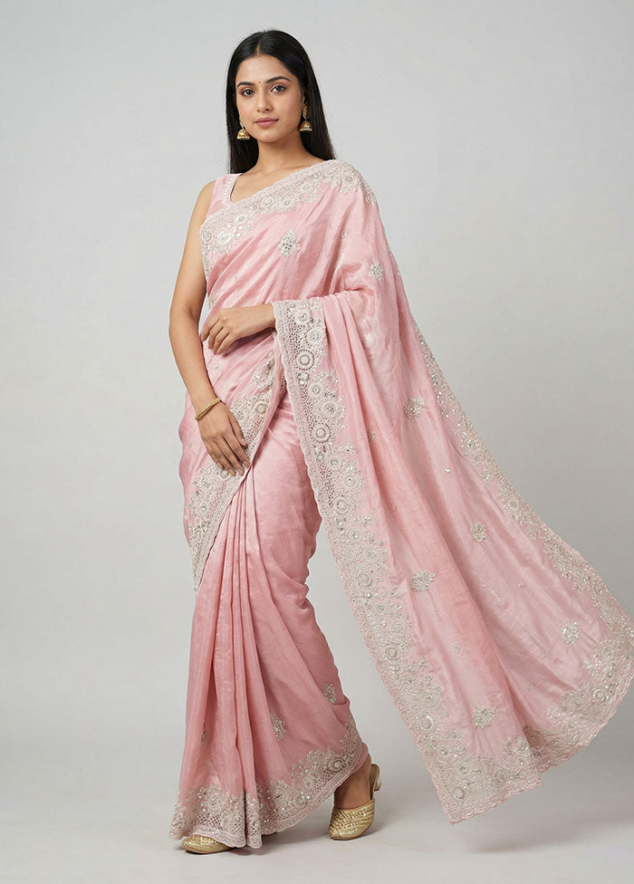 Pink Tissue Silk Saree With Blouse Piece