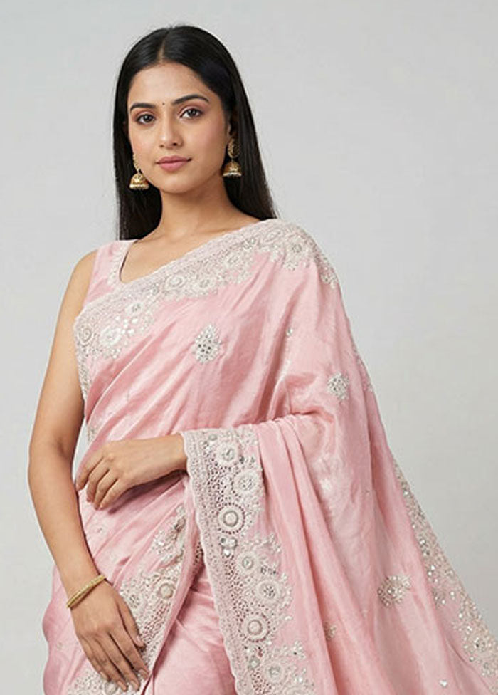 Pink Tissue Silk Saree With Blouse Piece