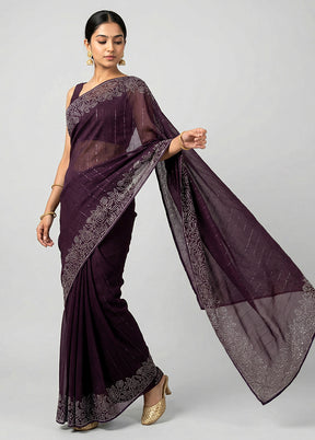 Maroon Chiffon Silk Saree With Blouse Piece