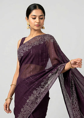 Maroon Chiffon Silk Saree With Blouse Piece