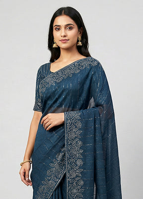 Blue Chiffon Silk Saree With Blouse Piece