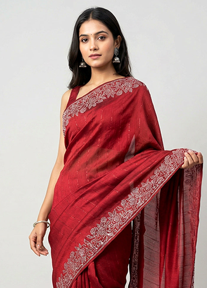 Red Chiffon Silk Saree With Blouse Piece