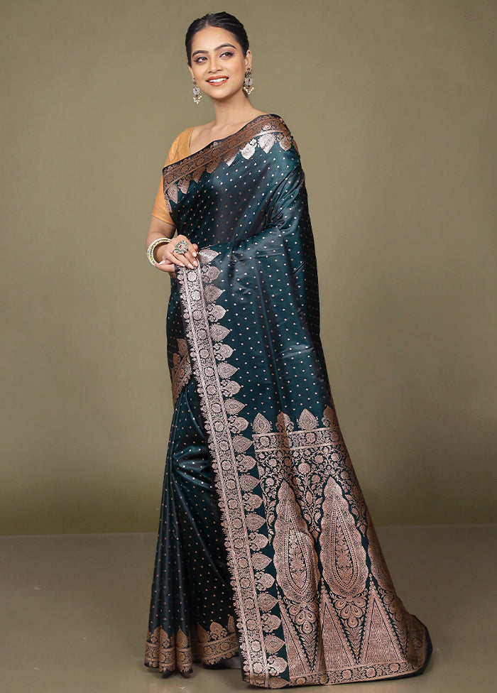 Green Banarasi Silk Saree With Blouse Piece