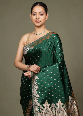 Green Banarasi Silk Saree With Blouse Piece