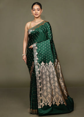 Green Banarasi Silk Saree With Blouse Piece