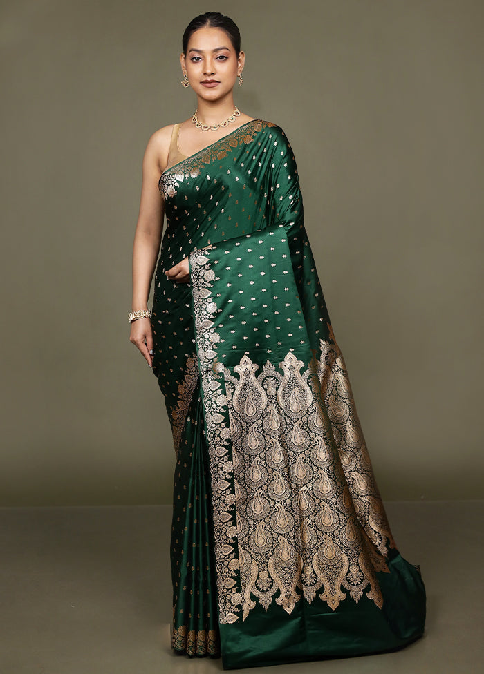 Green Banarasi Silk Saree With Blouse Piece
