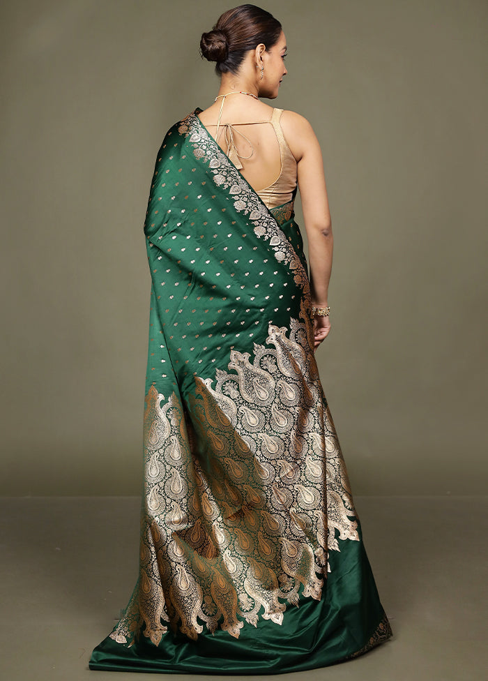 Green Banarasi Silk Saree With Blouse Piece