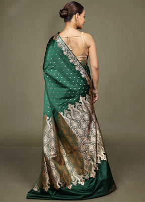 Green Banarasi Silk Saree With Blouse Piece