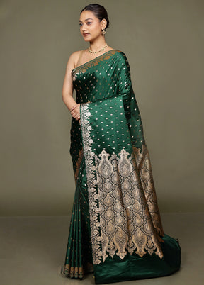 Green Banarasi Silk Saree With Blouse Piece