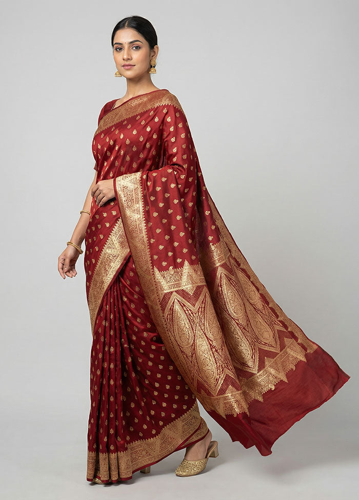 Maroon Banarasi Silk Saree With Blouse Piece