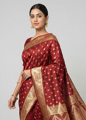Maroon Banarasi Silk Saree With Blouse Piece