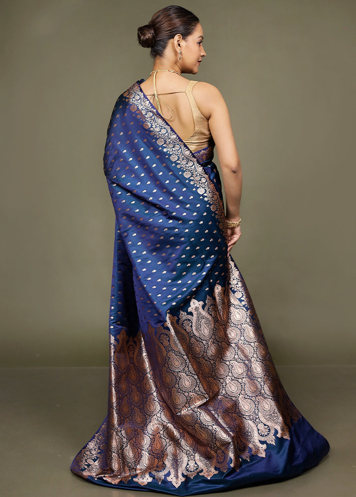 Blue Banarasi Silk Saree With Blouse Piece