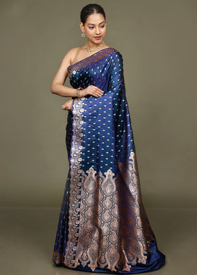 Blue Banarasi Silk Saree With Blouse Piece