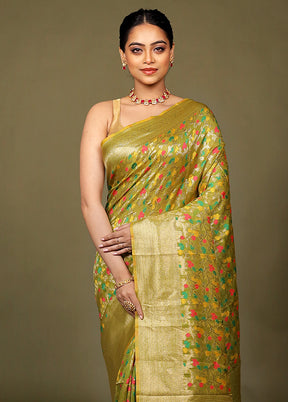 Green Kora Silk Saree With Blouse Piece