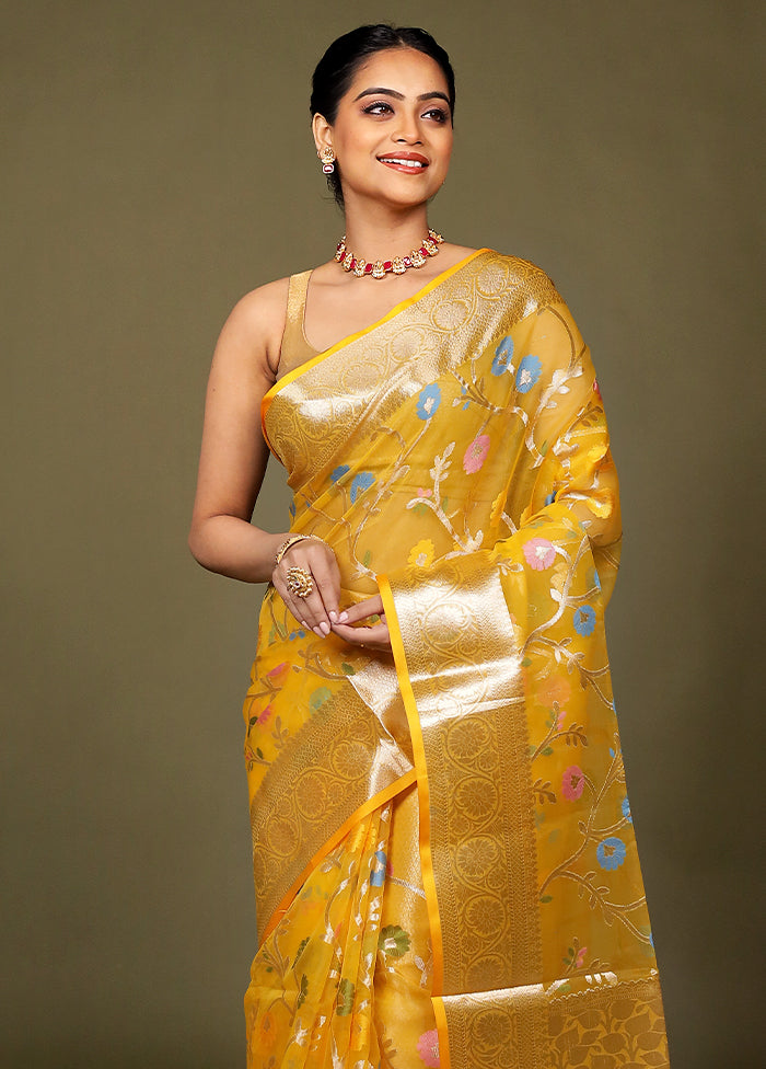 Yellow Organza Saree With Blouse Piece