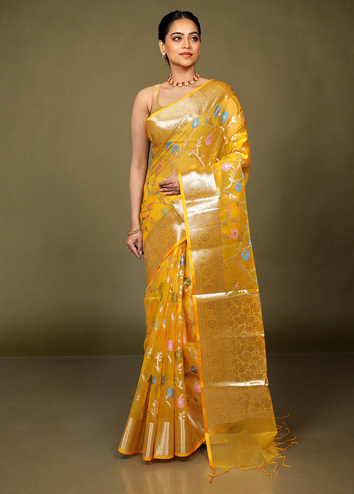 Yellow Organza Saree With Blouse Piece