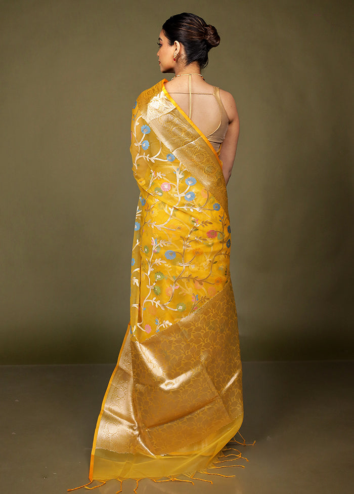 Yellow Organza Saree With Blouse Piece