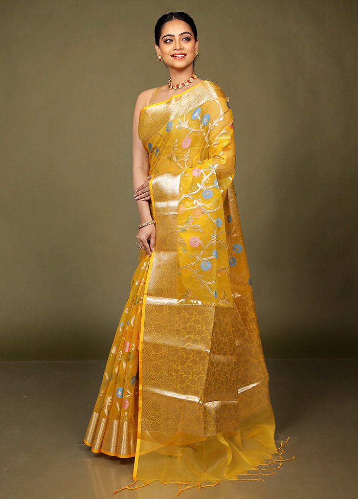 Yellow Organza Saree With Blouse Piece