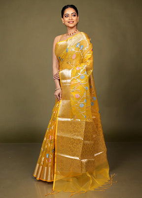Yellow Organza Saree With Blouse Piece