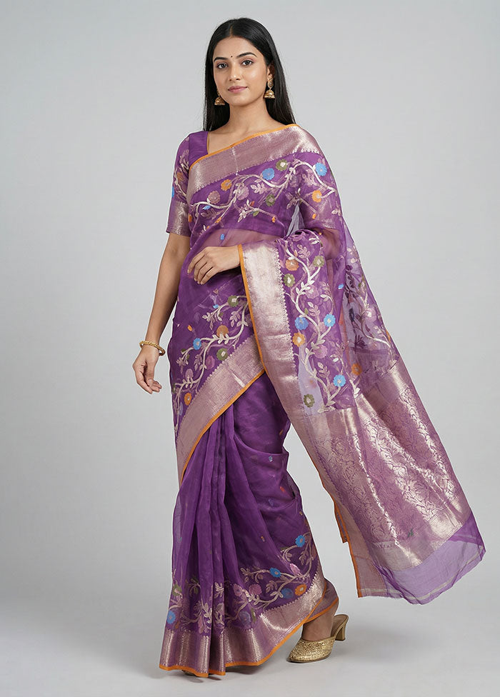 Purple Organza Saree With Blouse Piece