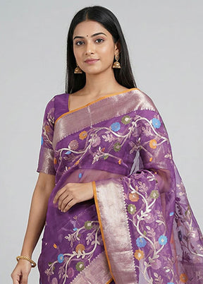 Purple Organza Saree With Blouse Piece