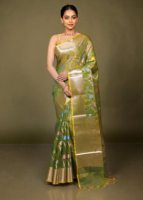 Green Organza Saree With Blouse Piece