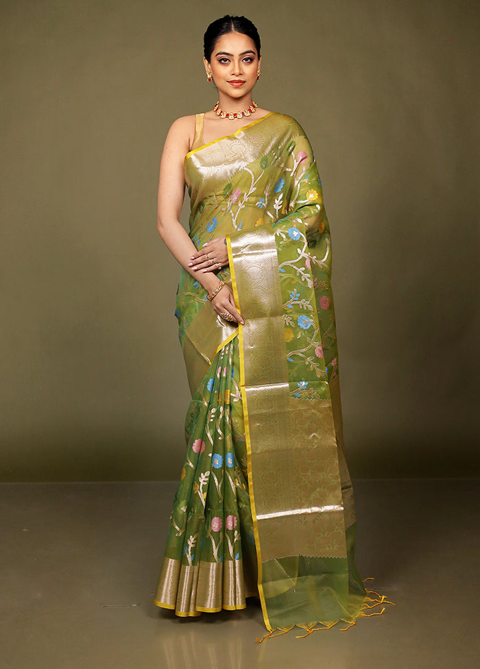 Green Organza Saree With Blouse Piece