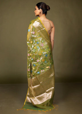 Green Organza Saree With Blouse Piece