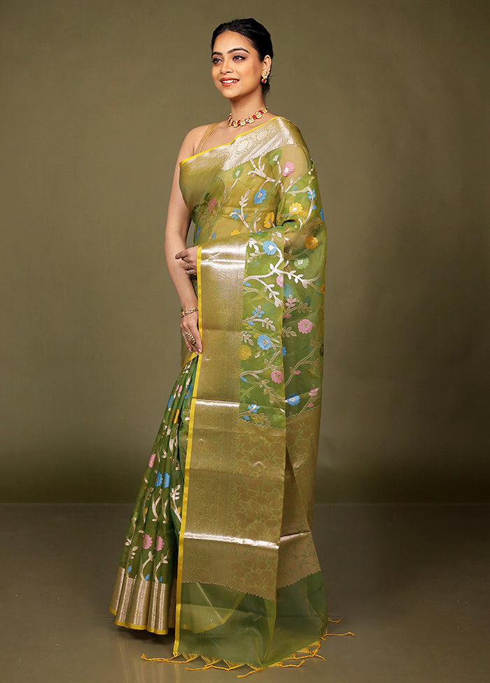 Green Organza Saree With Blouse Piece