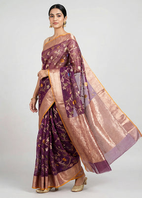 Purple Organza Saree With Blouse Piece
