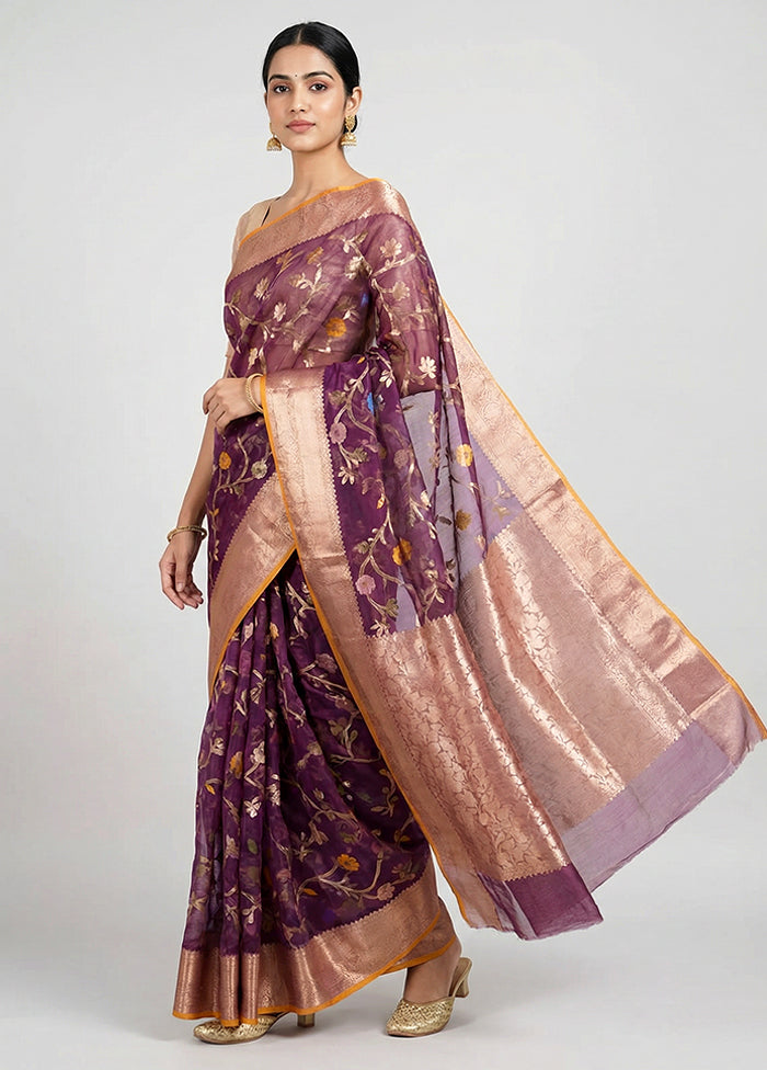Purple Organza Saree With Blouse Piece
