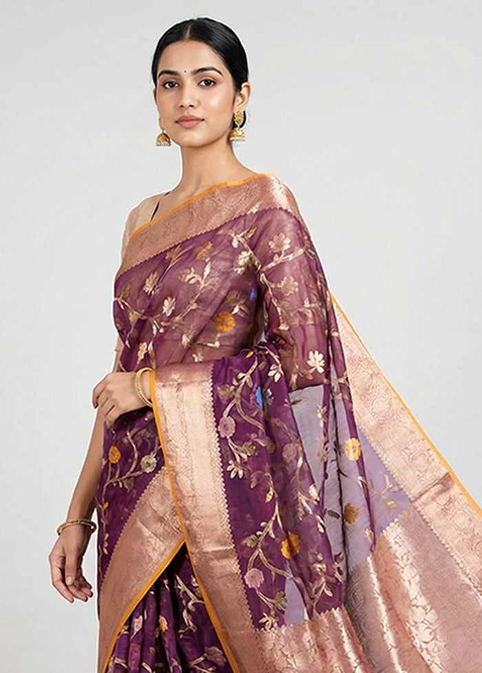 Purple Organza Saree With Blouse Piece