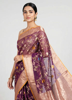 Purple Organza Saree With Blouse Piece
