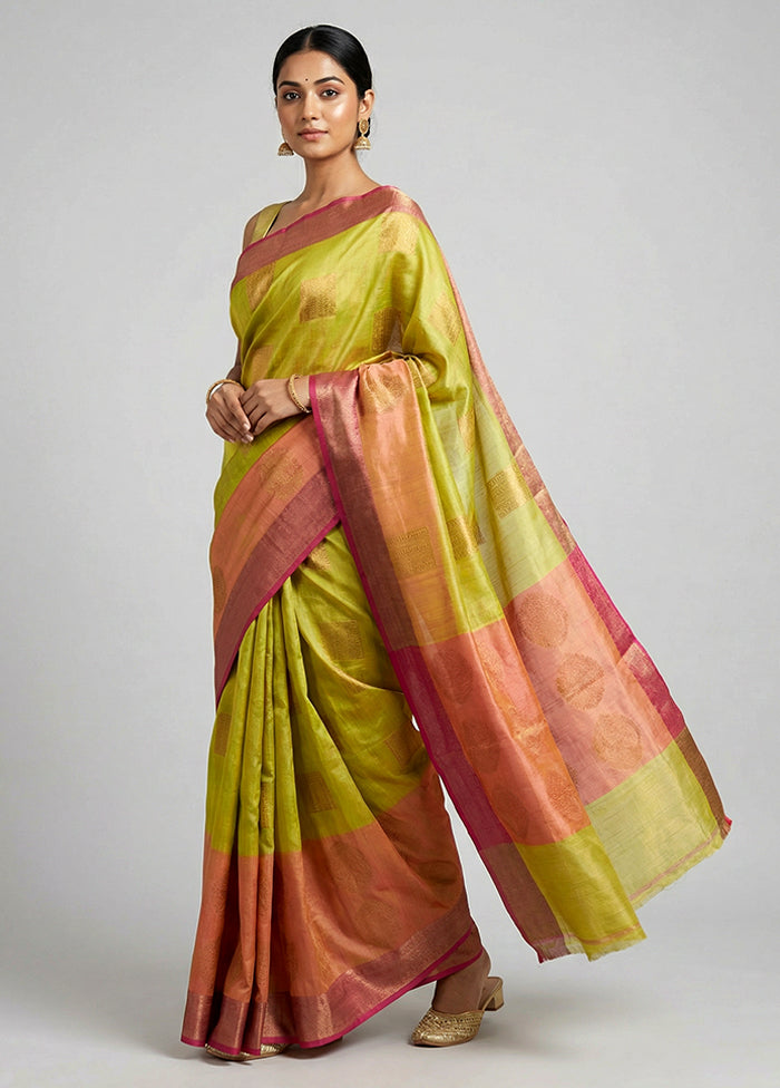 Green Cotton Saree With Blouse Piece