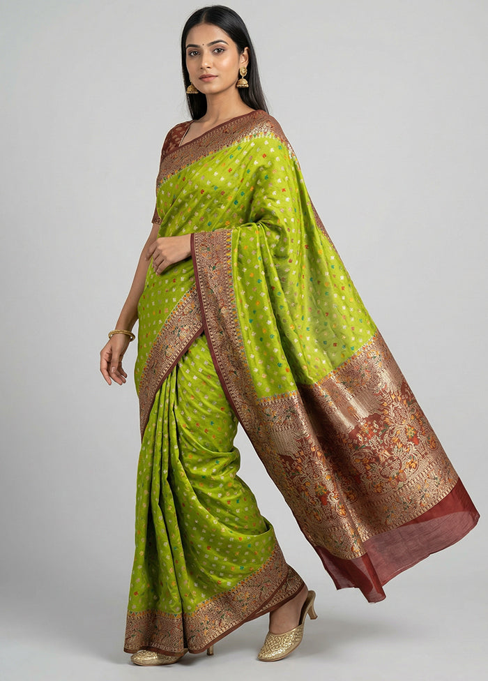 Green Dupion Silk Saree With Blouse Piece