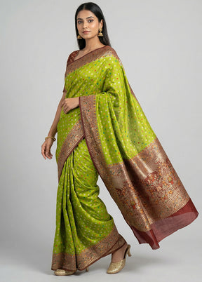 Green Dupion Silk Saree With Blouse Piece