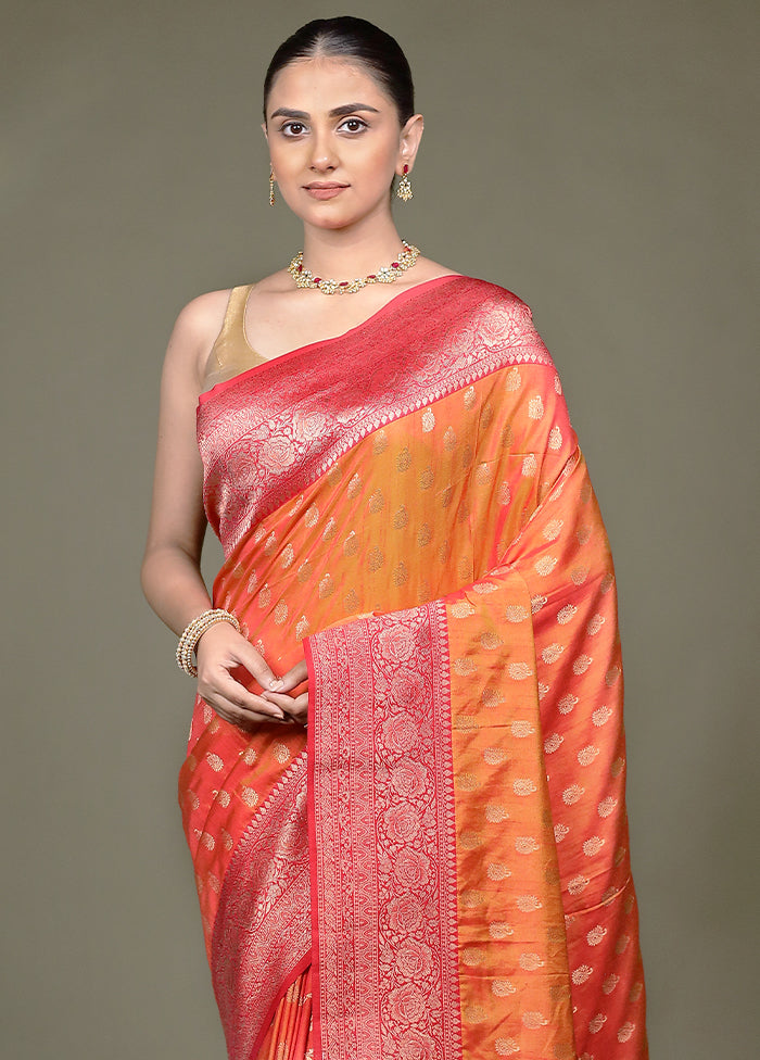 Orange Dupion Silk Saree With Blouse Piece