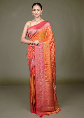 Orange Dupion Silk Saree With Blouse Piece