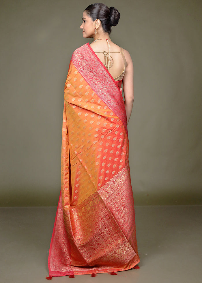 Orange Dupion Silk Saree With Blouse Piece