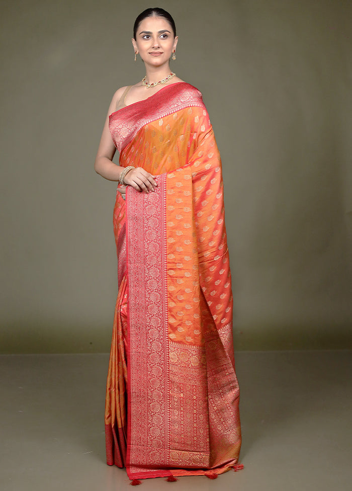 Orange Dupion Silk Saree With Blouse Piece