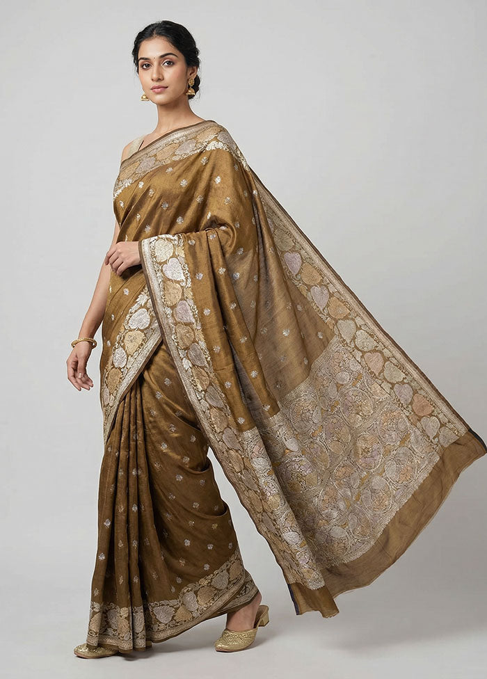 Brown Dupion Silk Saree With Blouse Piece