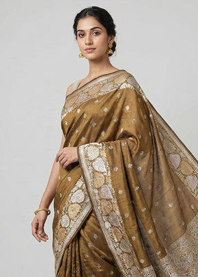 Brown Dupion Silk Saree With Blouse Piece