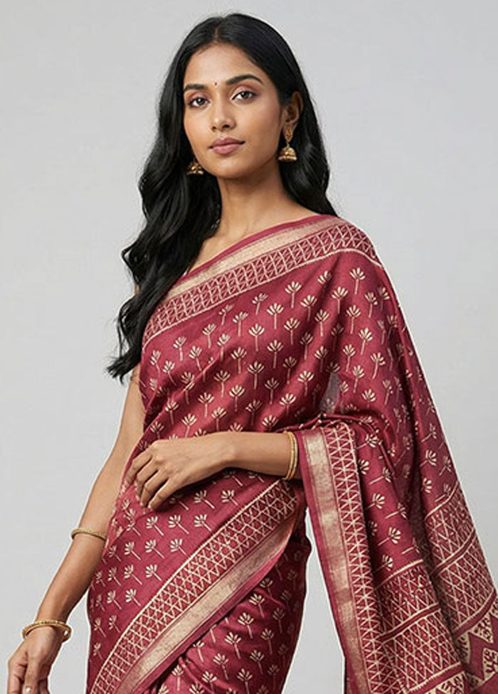 Pink Printed Silk Saree Without Blouse Piece