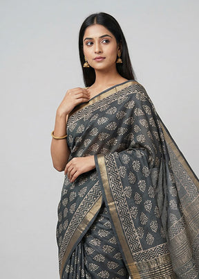 Black Printed Silk Saree Without Blouse Piece