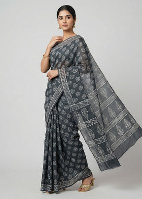 Black Printed Silk Saree Without Blouse Piece